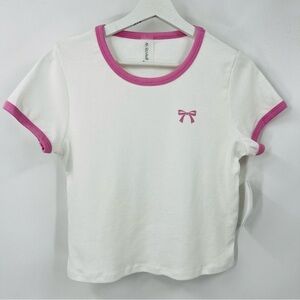 AS Rivival Alter’d State Bow Ringer Baby Tee White/Pinl Size XL